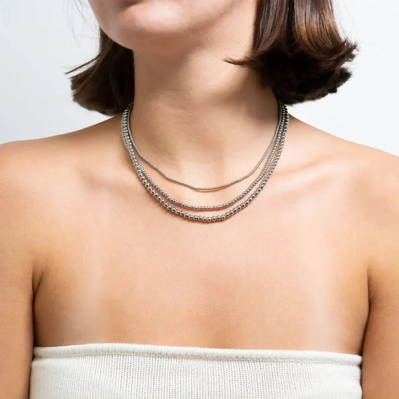 Silver Beaded Necklace- 4 mm