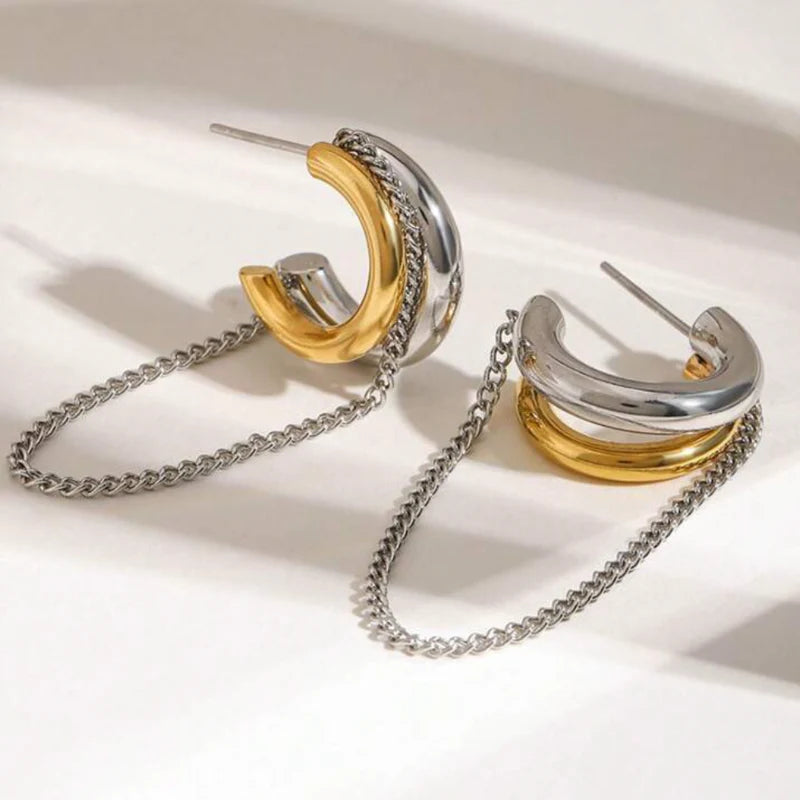 Two Toned Hoop with Chain