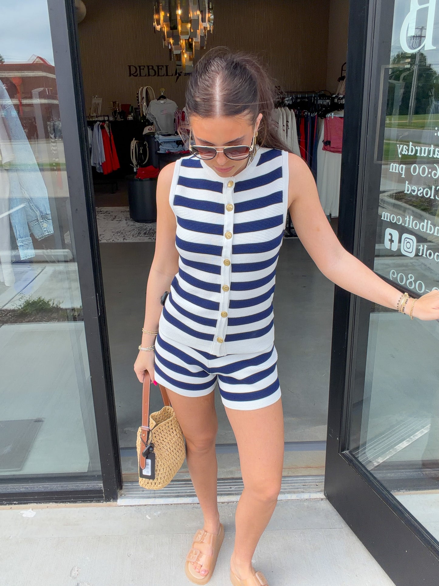 Navy Striped Shorts