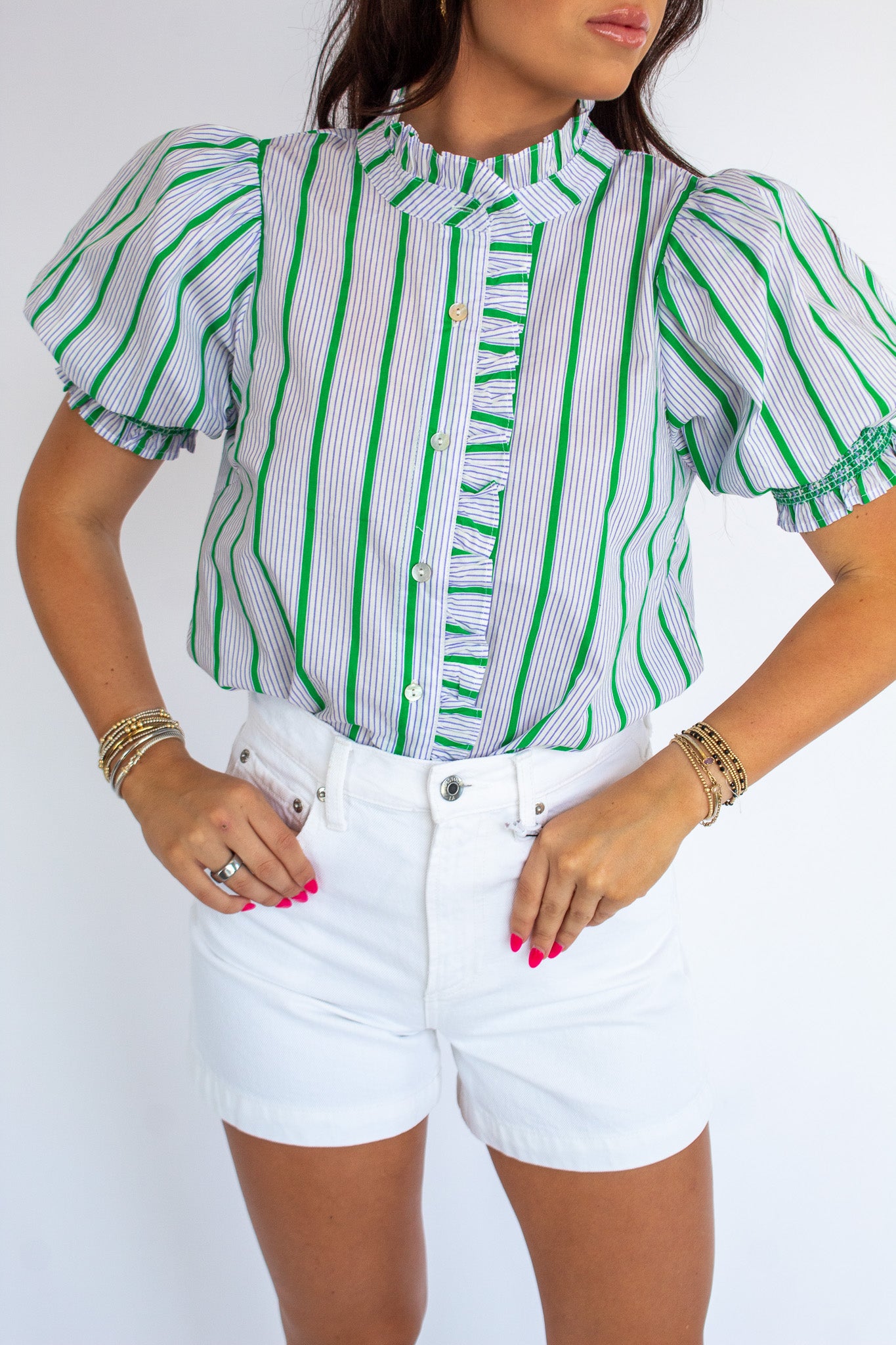 Pinstripe Ruffle Top
