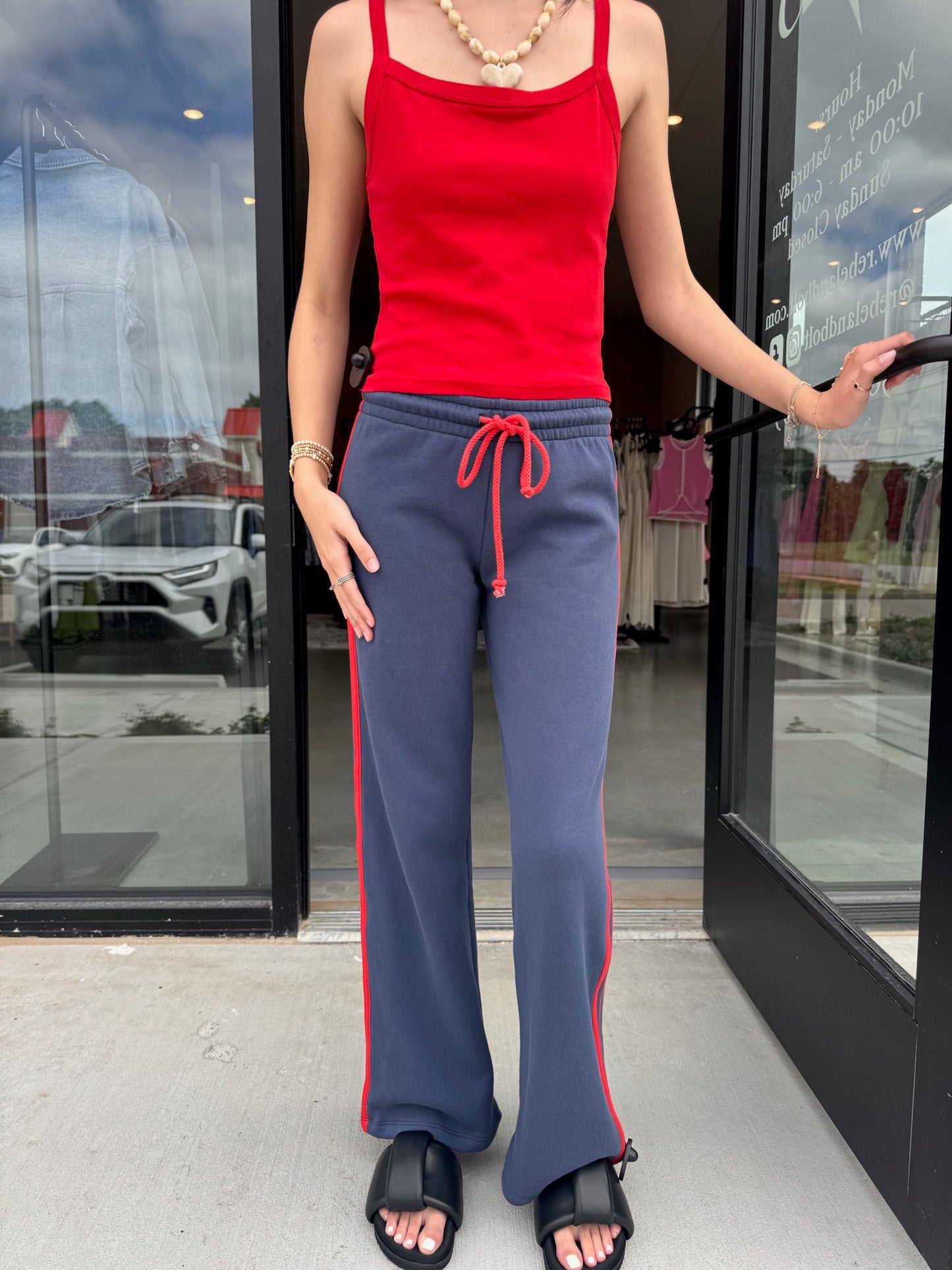 Solid Track Pant- Navy and Red