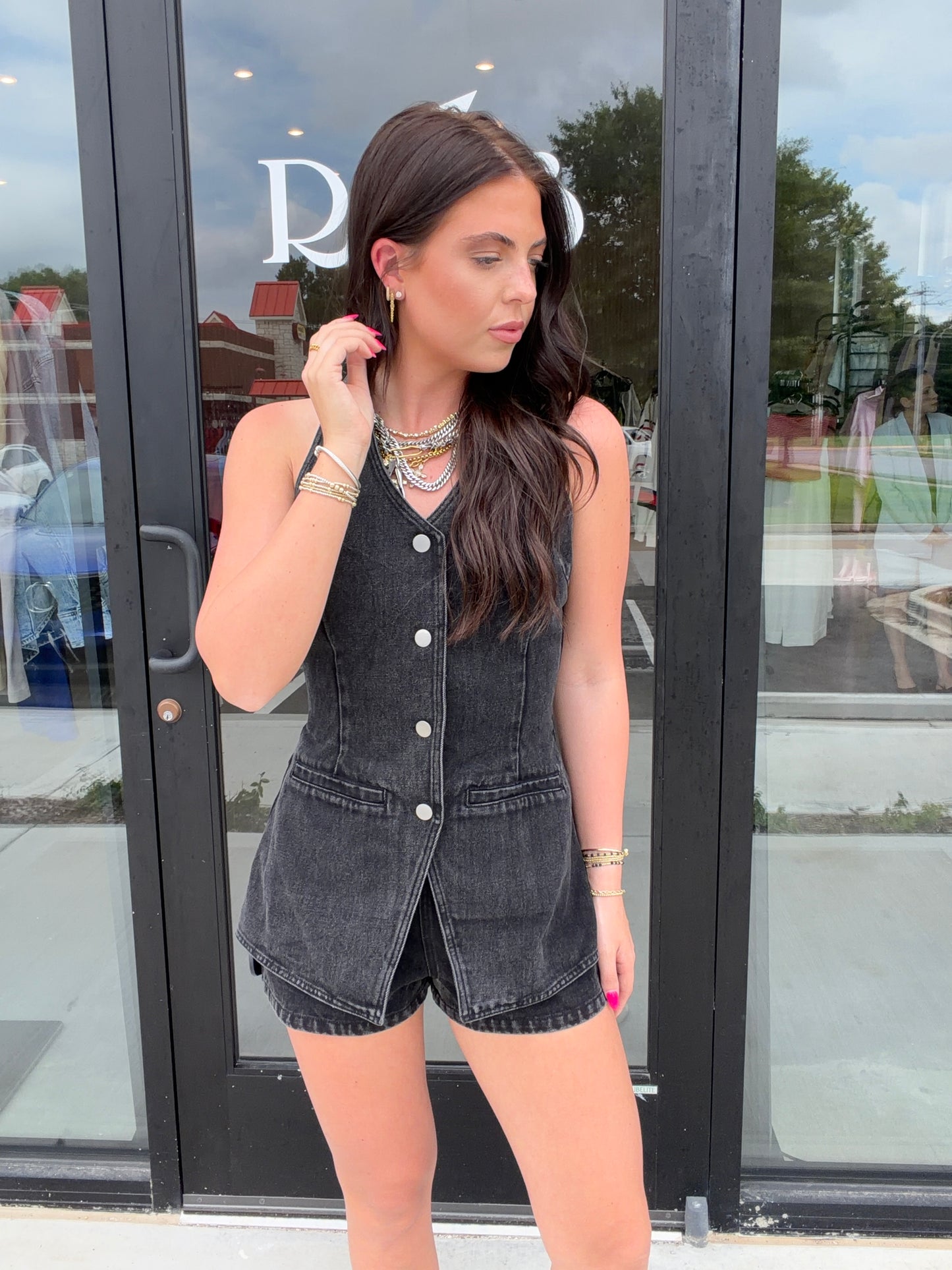 Black Denim Halter Romper