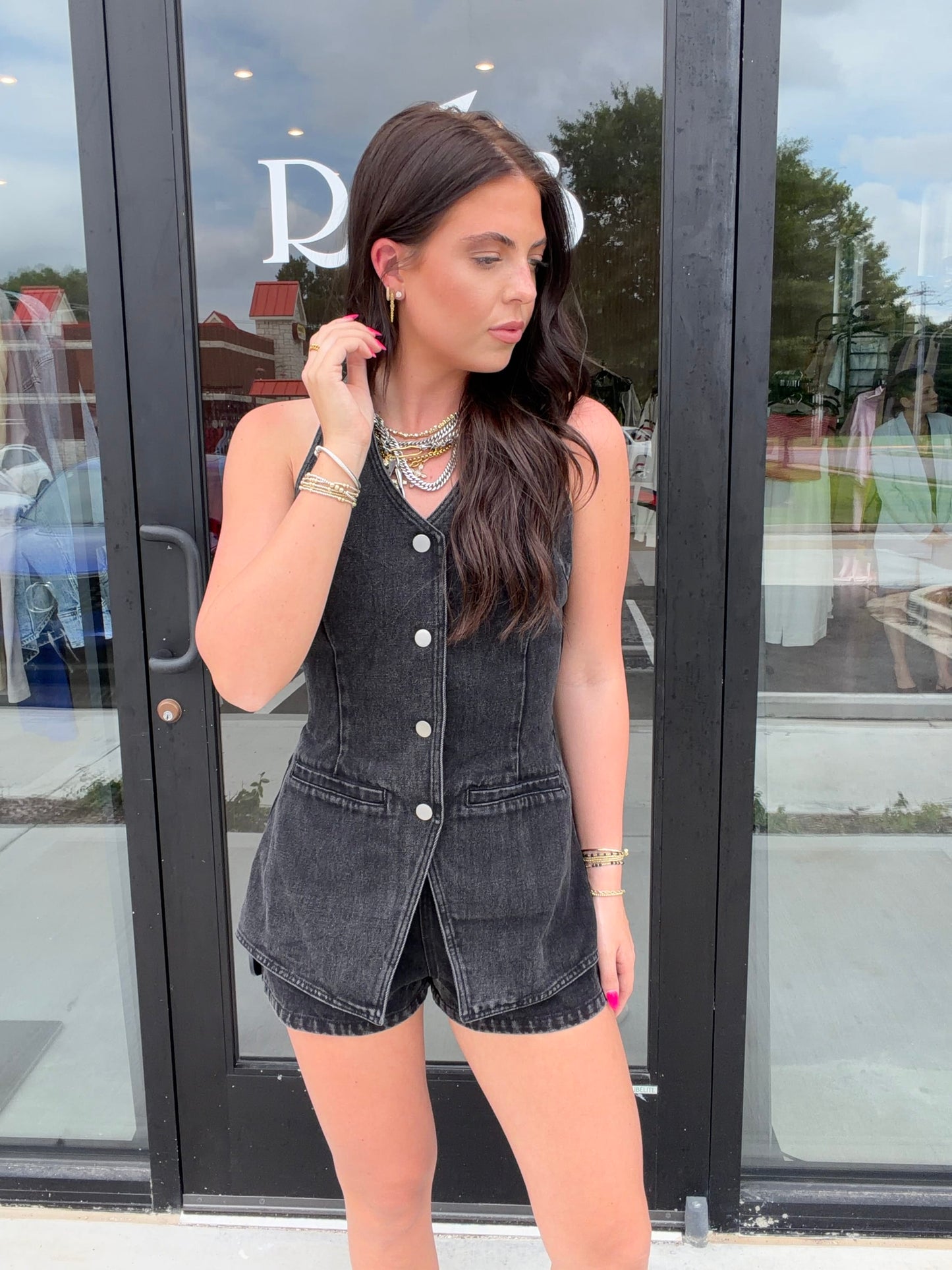 Black Denim Halter Romper