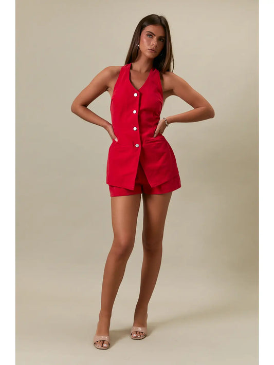 Halter Button Down Romper