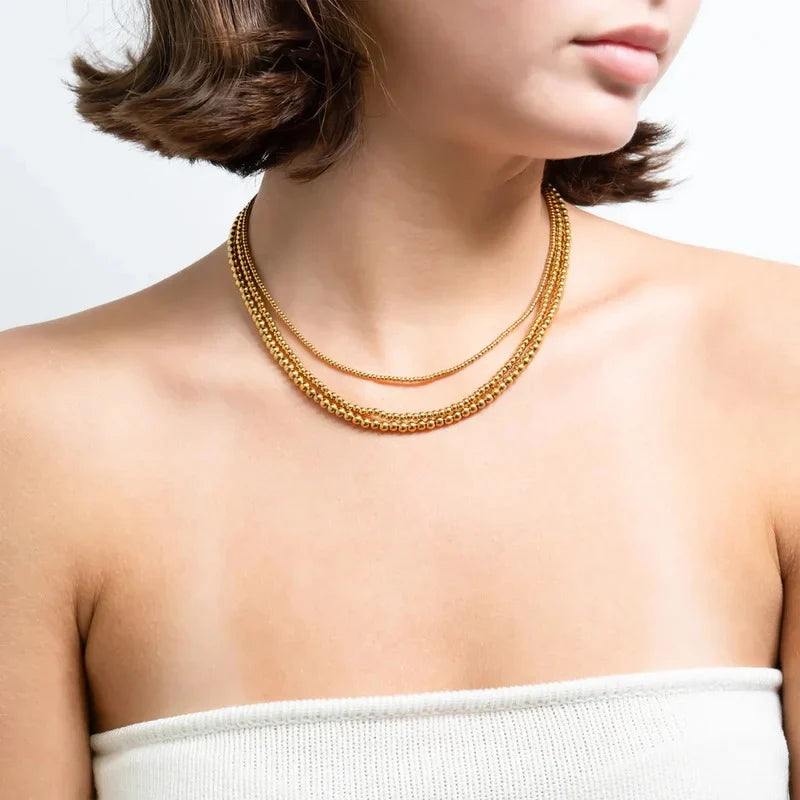 Gold Beaded Necklace- 3 mm