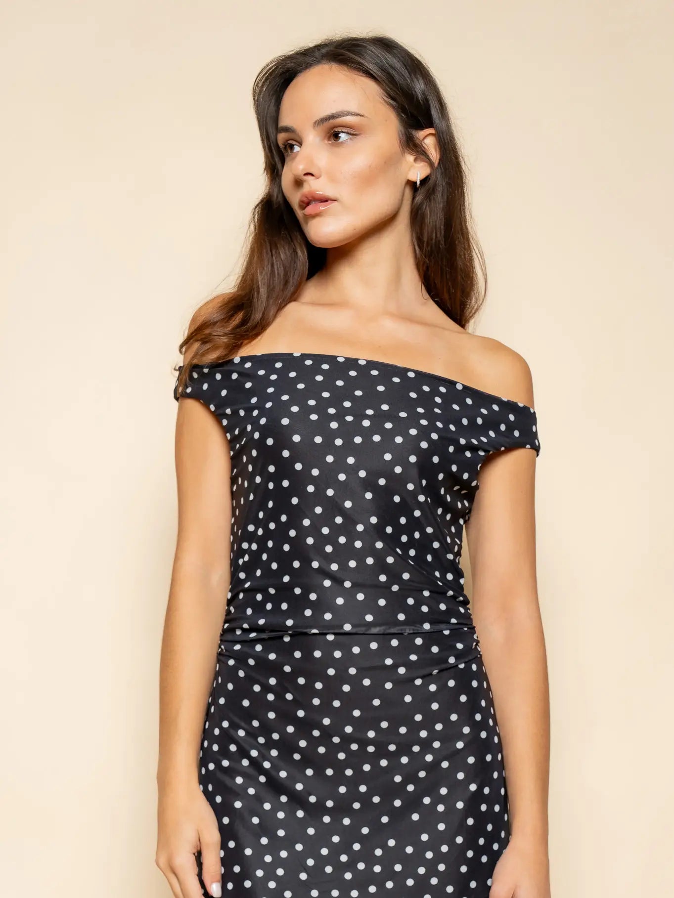 Polka Dots Waist Ruched Mesh Mini Dress