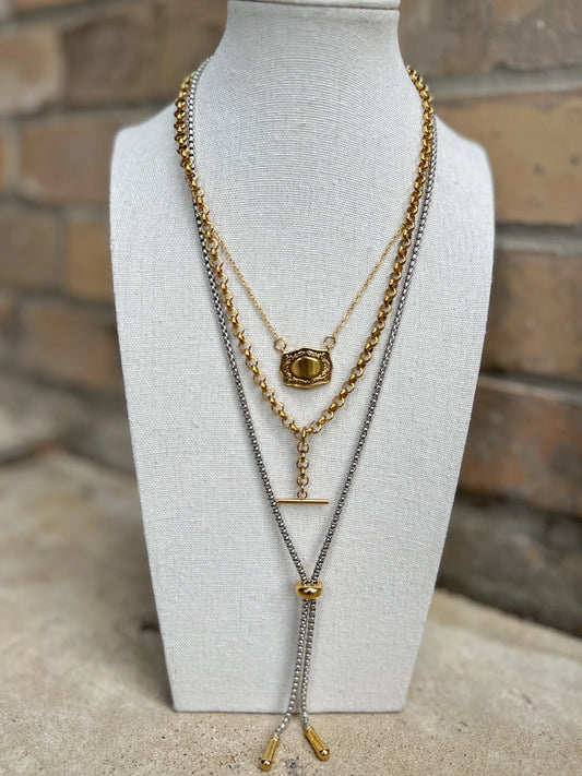 Two Tone Box Chain Lariat
