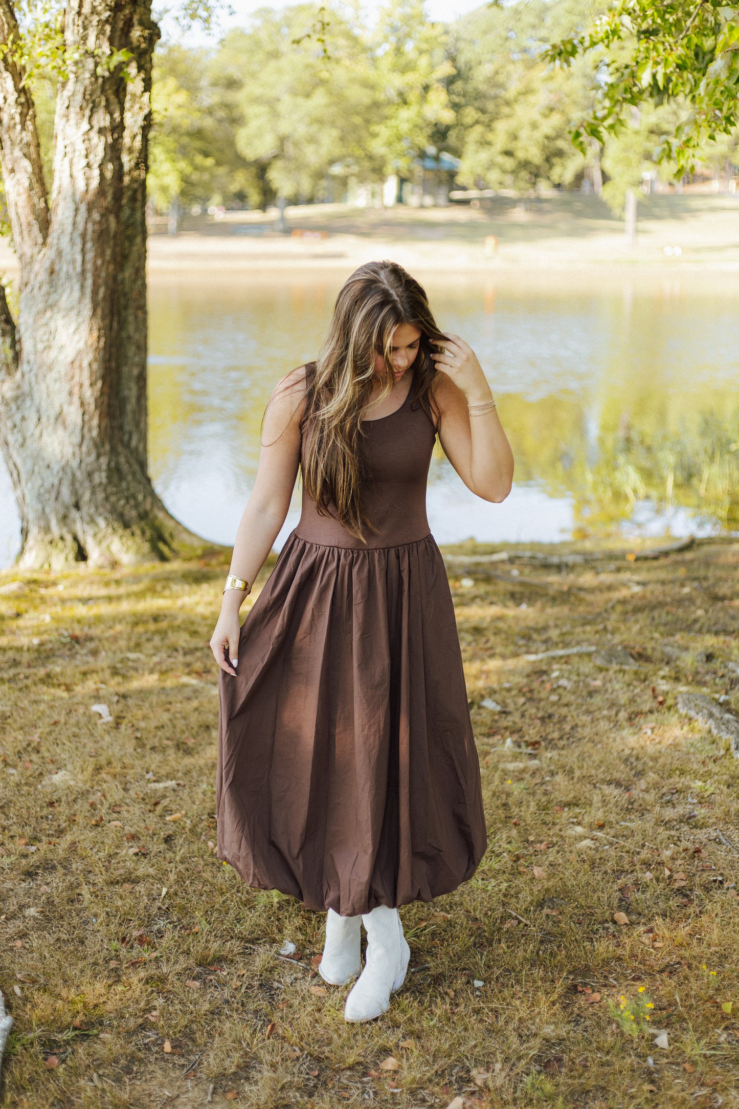 Balloon Hem Sleveless Midi Dress