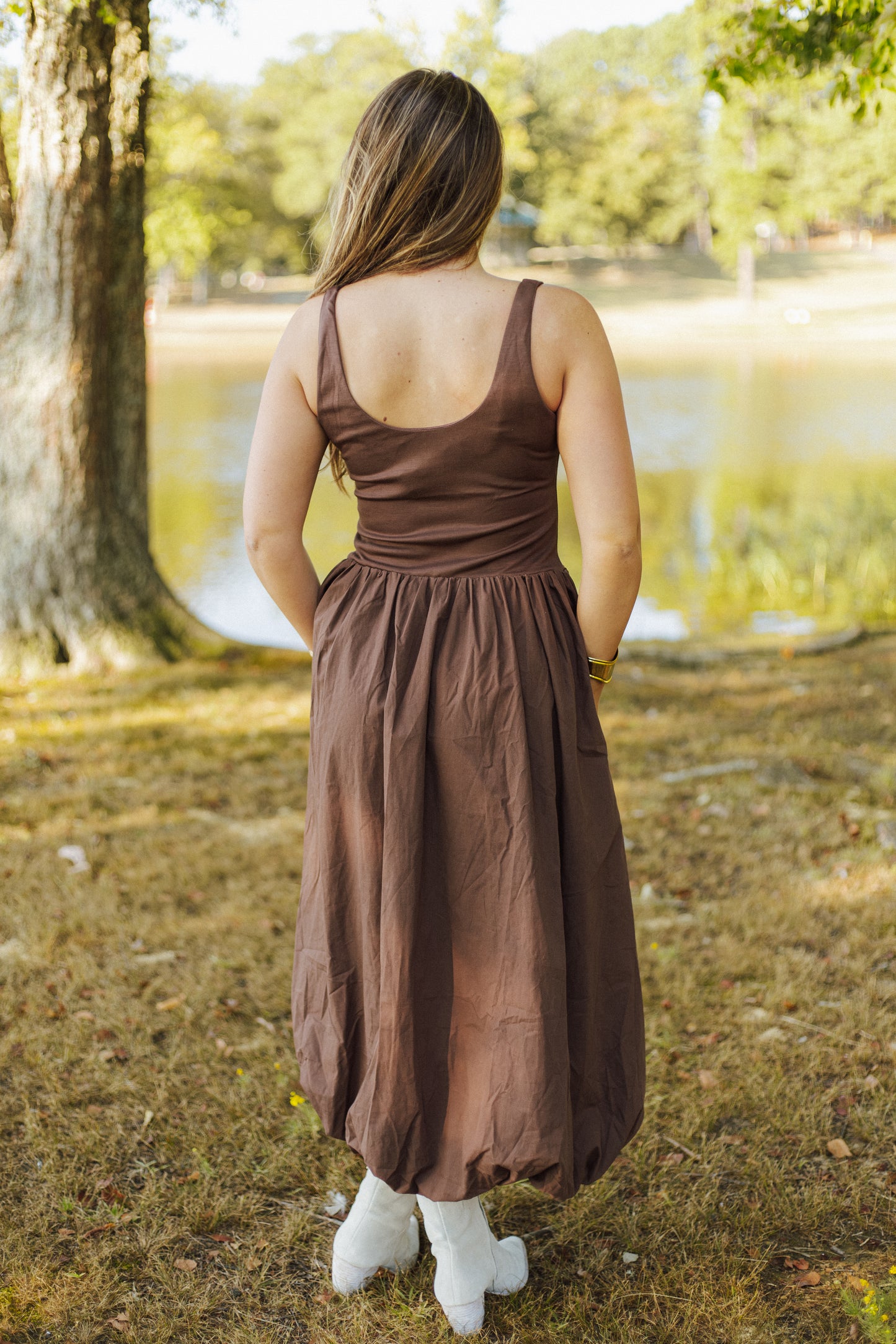 Balloon Hem Sleveless Midi Dress