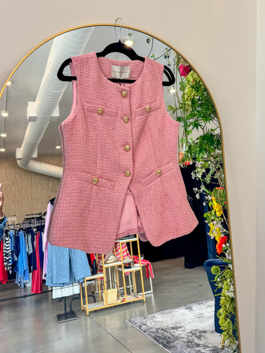 Tweed Buttoned Long Split Top