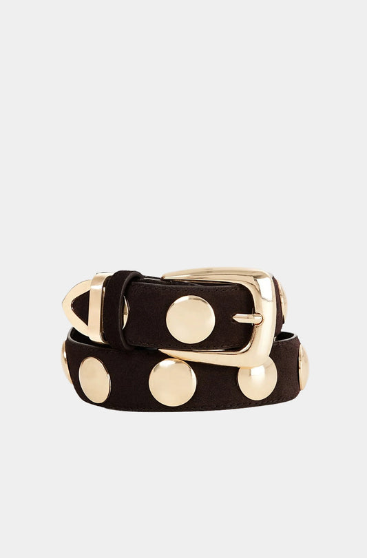 Bailey Belt Dark Cacoa Suede and Gold