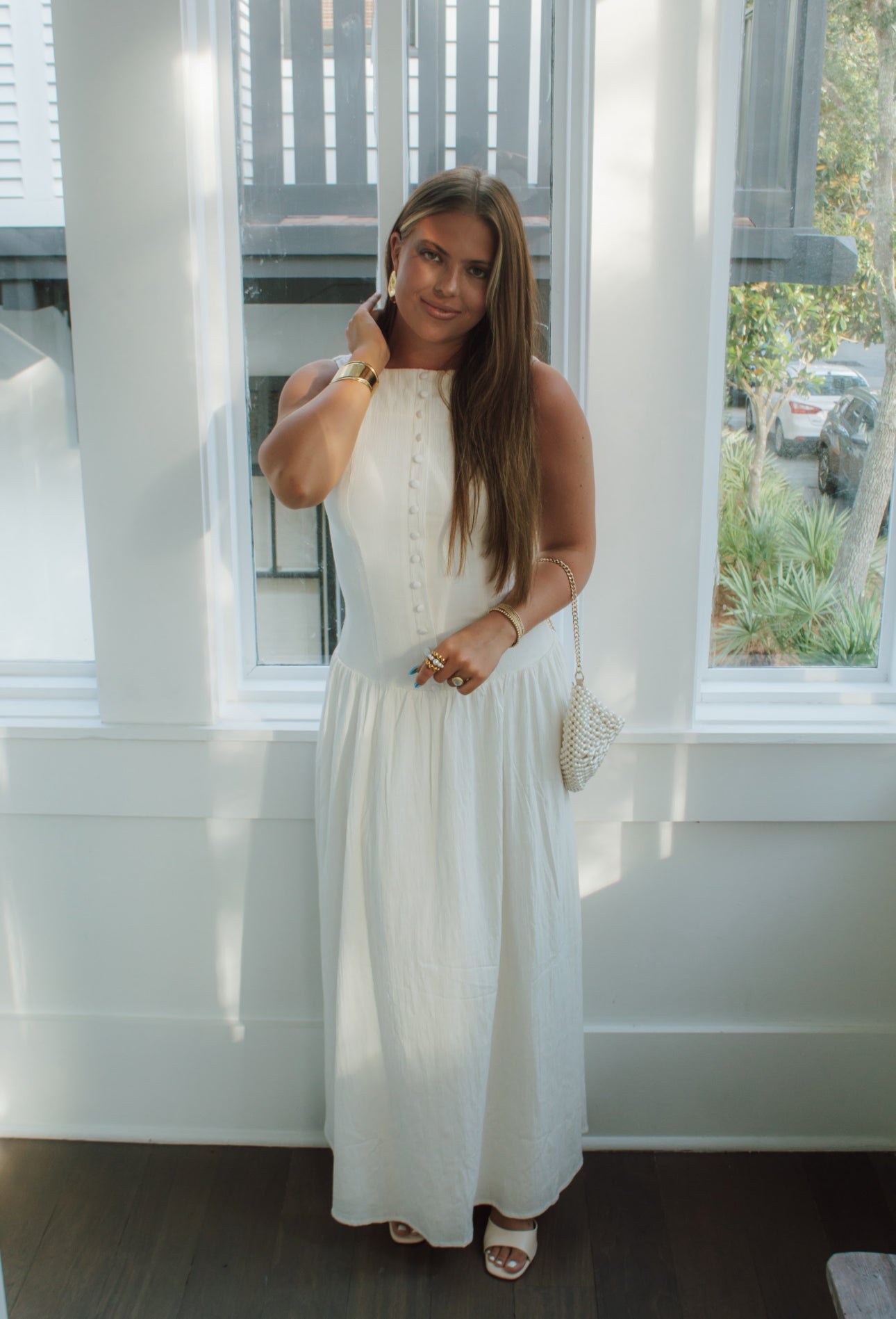 Drop Waist Button Maxi Dress