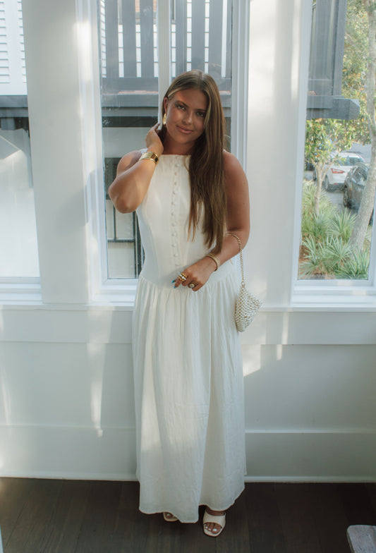 Drop Waist Button Maxi Dress