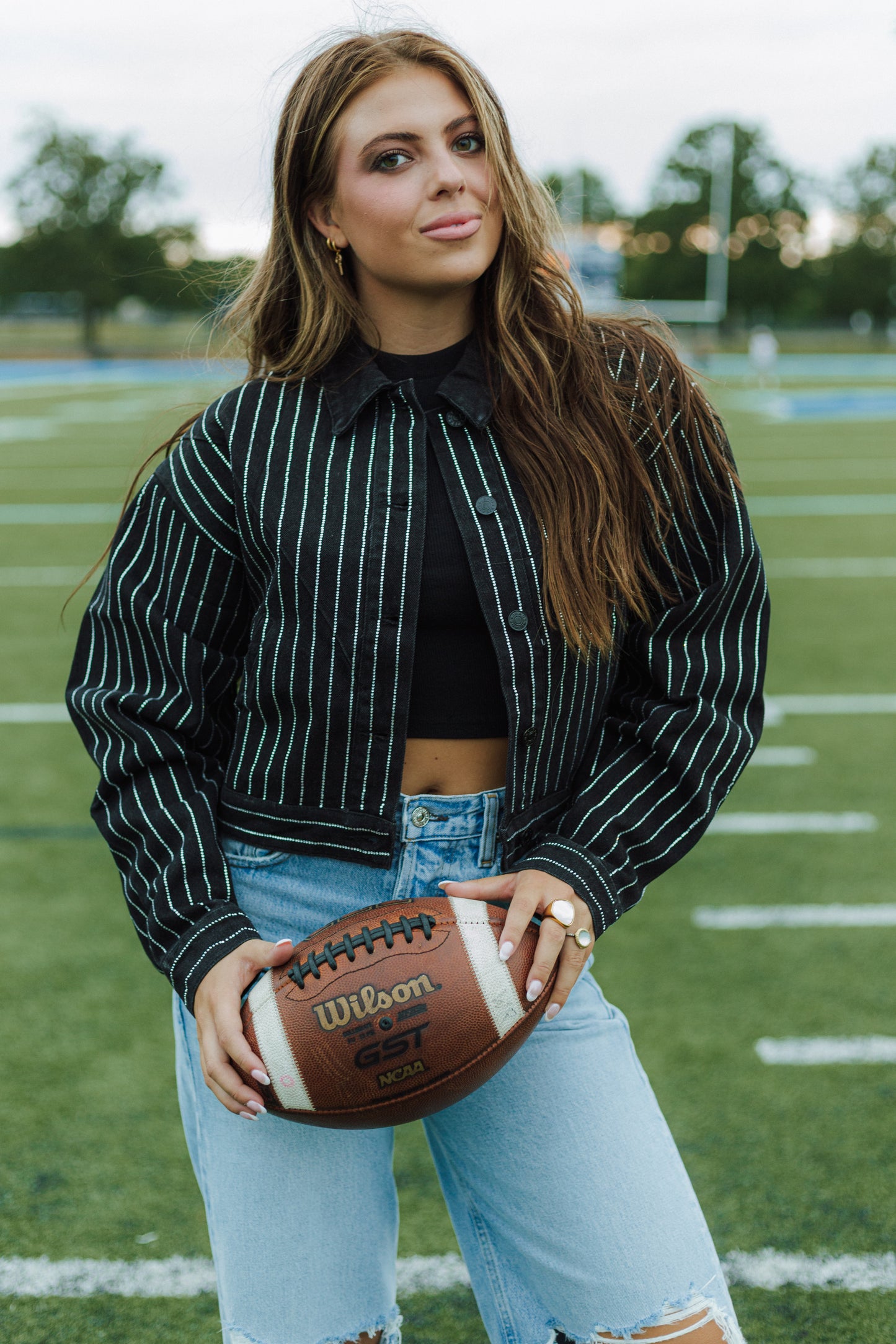 Rhinestone Cropped Denim Jacket