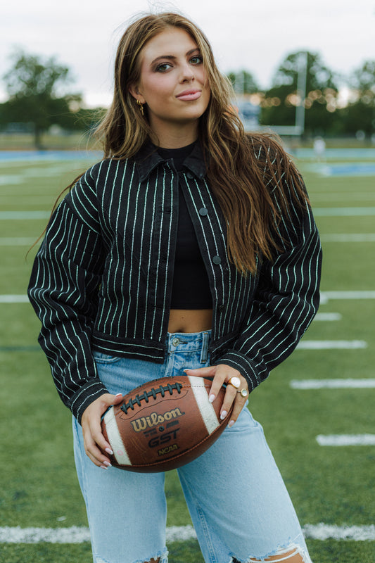 Rhinestone Cropped Denim Jacket