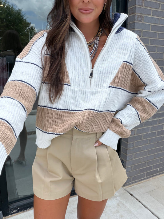 Color-block Half Zip Sweater