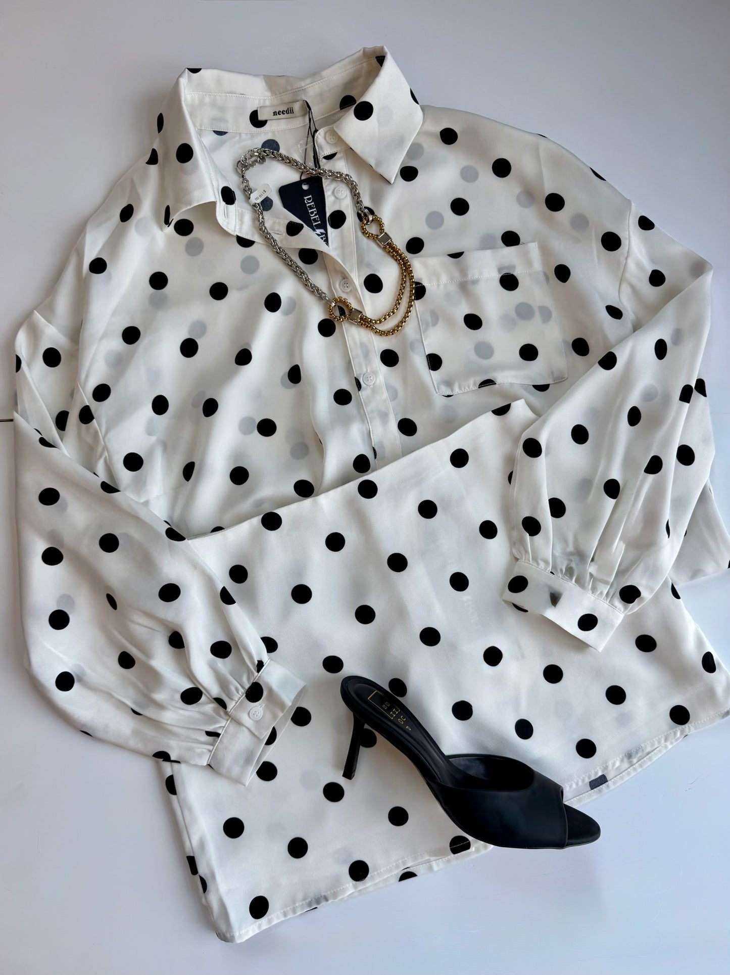 Oversized Polka Dot Button Down