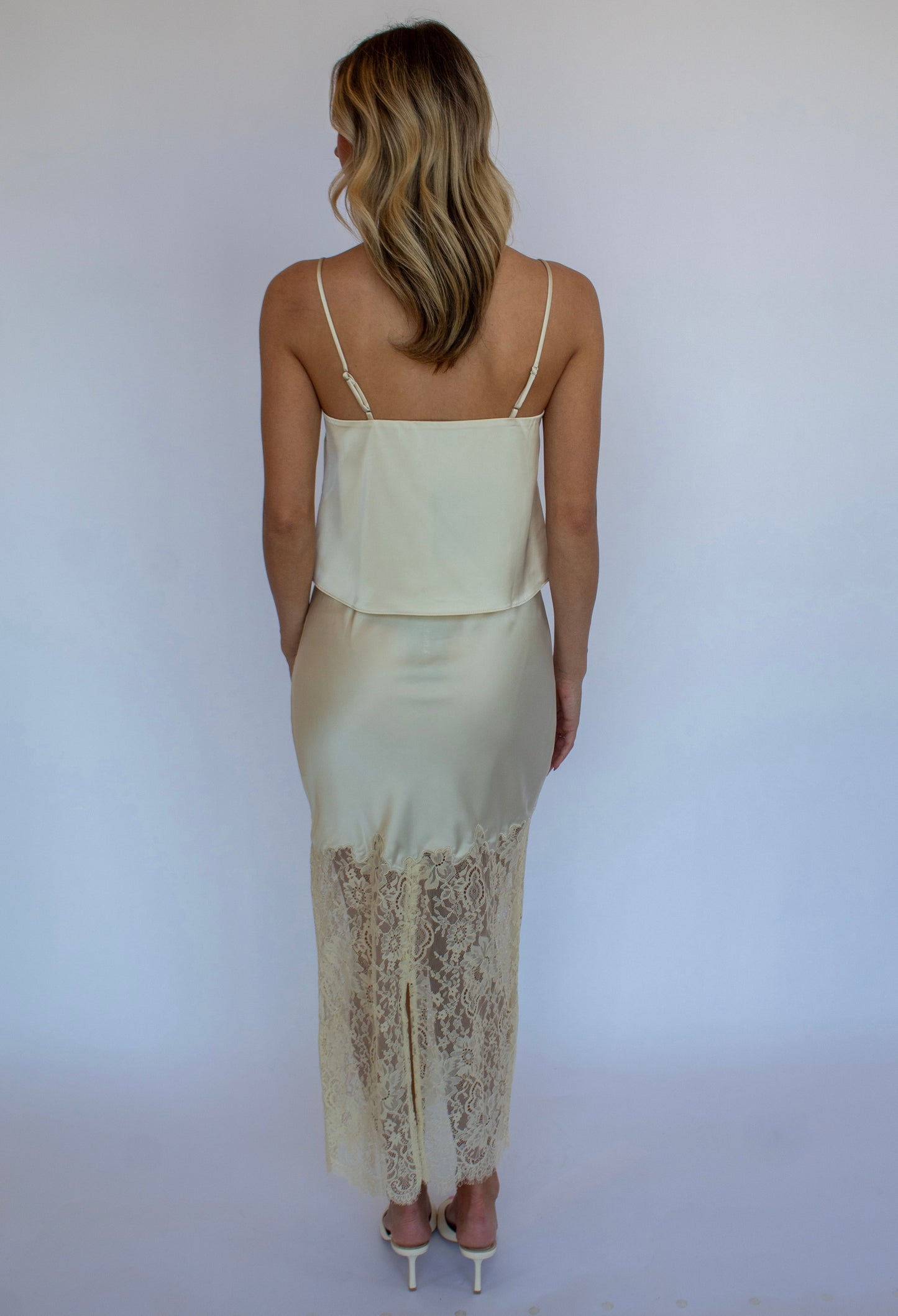 Satin Lace Maxi Skirt