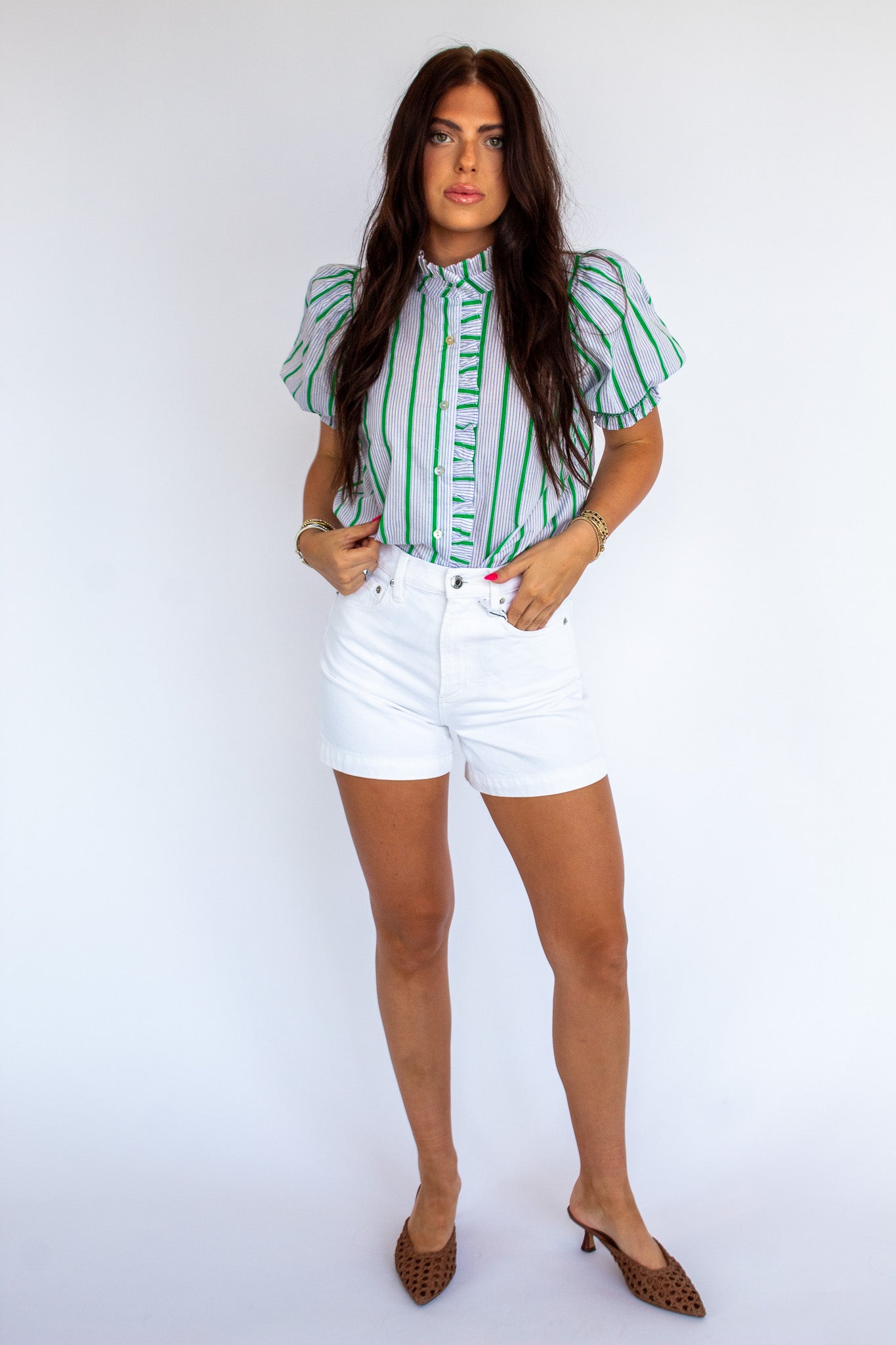 Pinstripe Ruffle Top