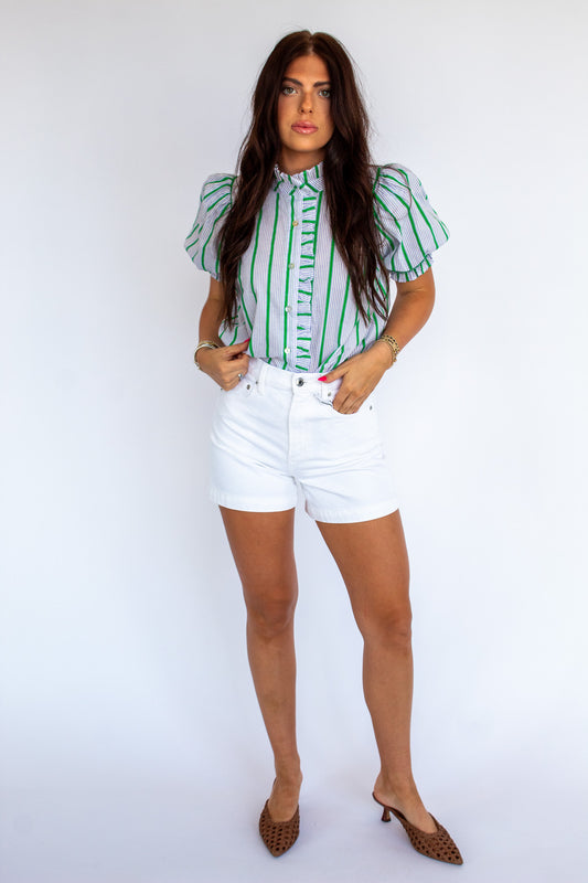 Pinstripe Ruffle Top