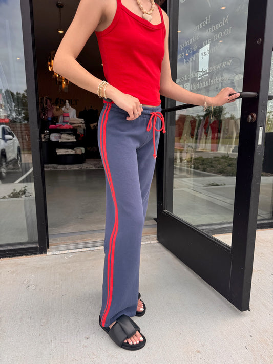 Solid Track Pant- Navy and Red