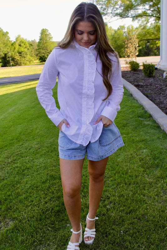 White Ruffled Button Down Shirt