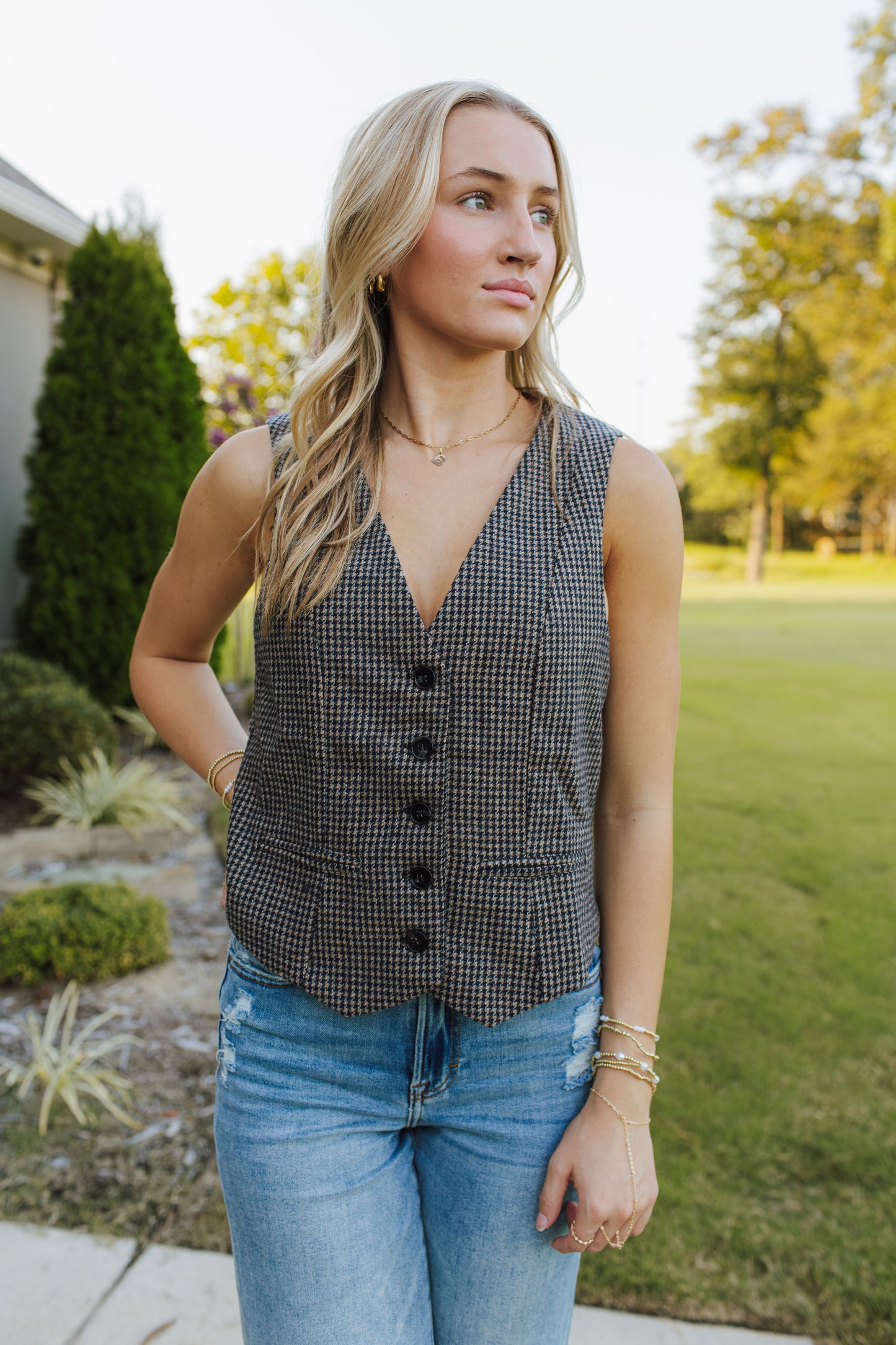 Outta Here Houndstooth Tailored Vest