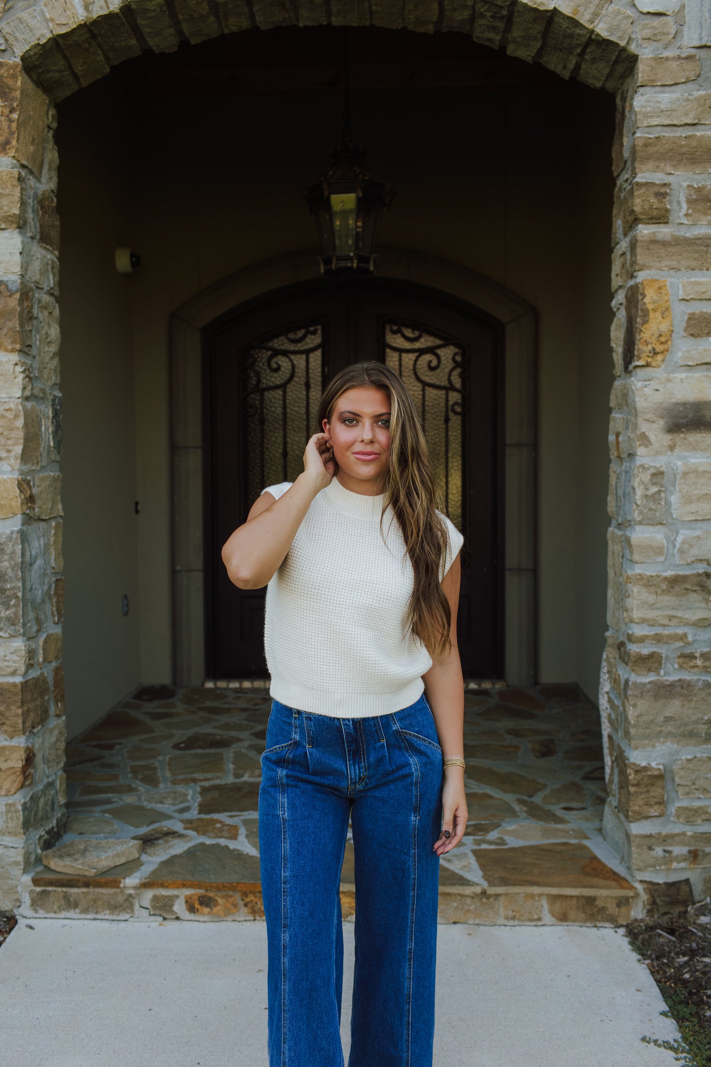 Waffle Sleeveless Sweater