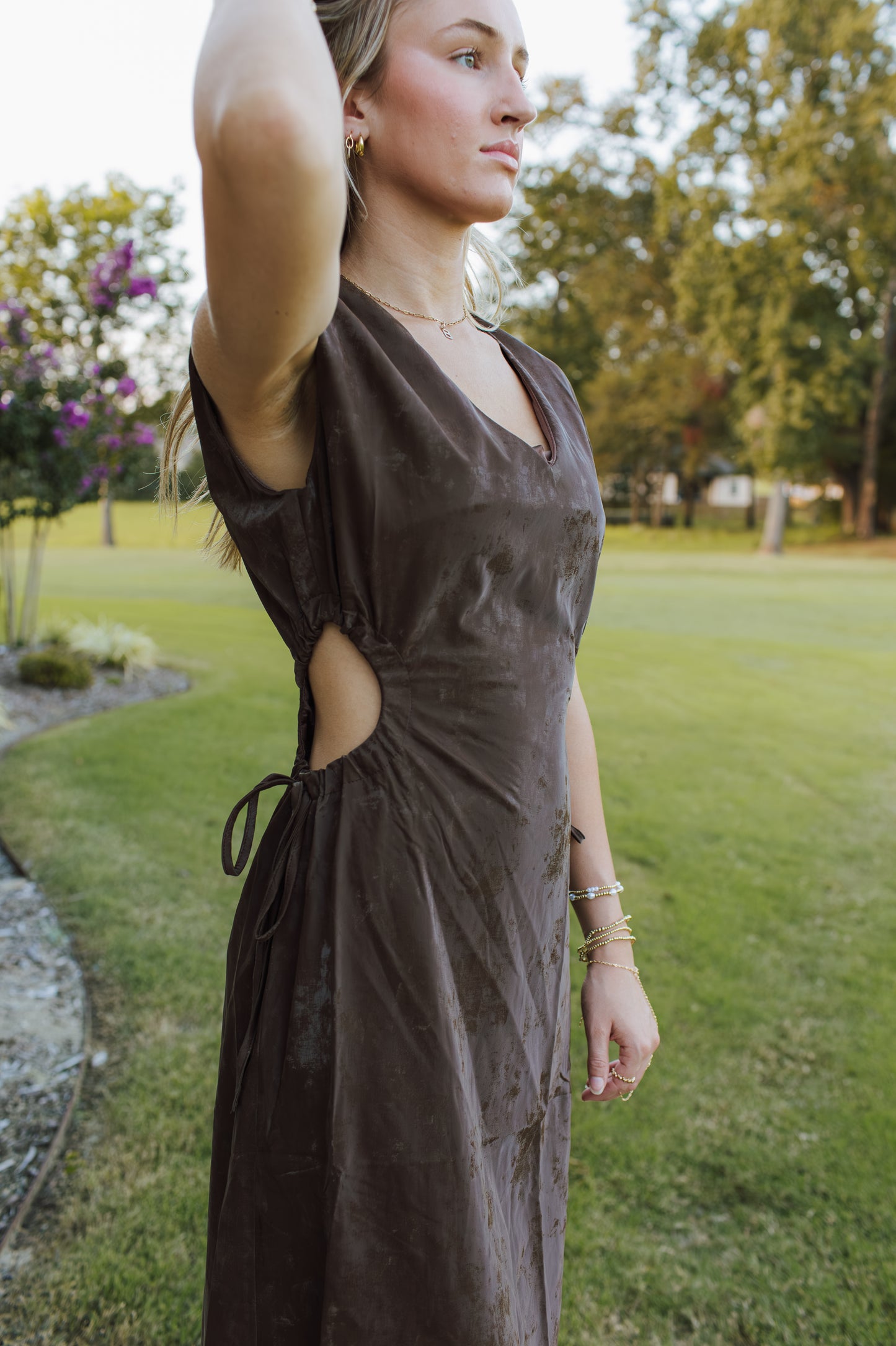 Vegan Leather Cutout Midi Dress