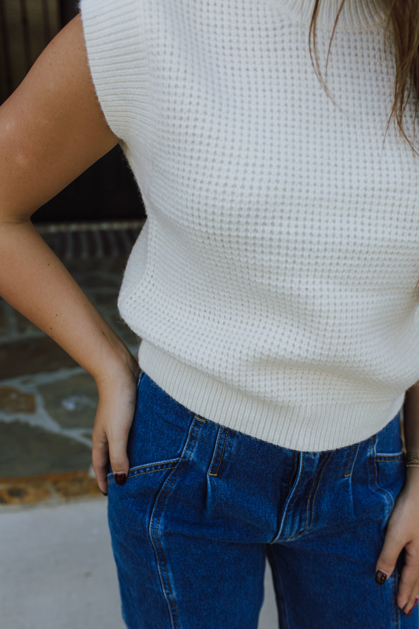 Waffle Sleeveless Sweater