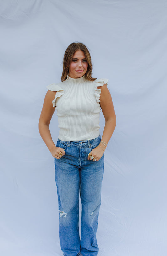 Tiffany Mockneck Ruffle Tank Sweater