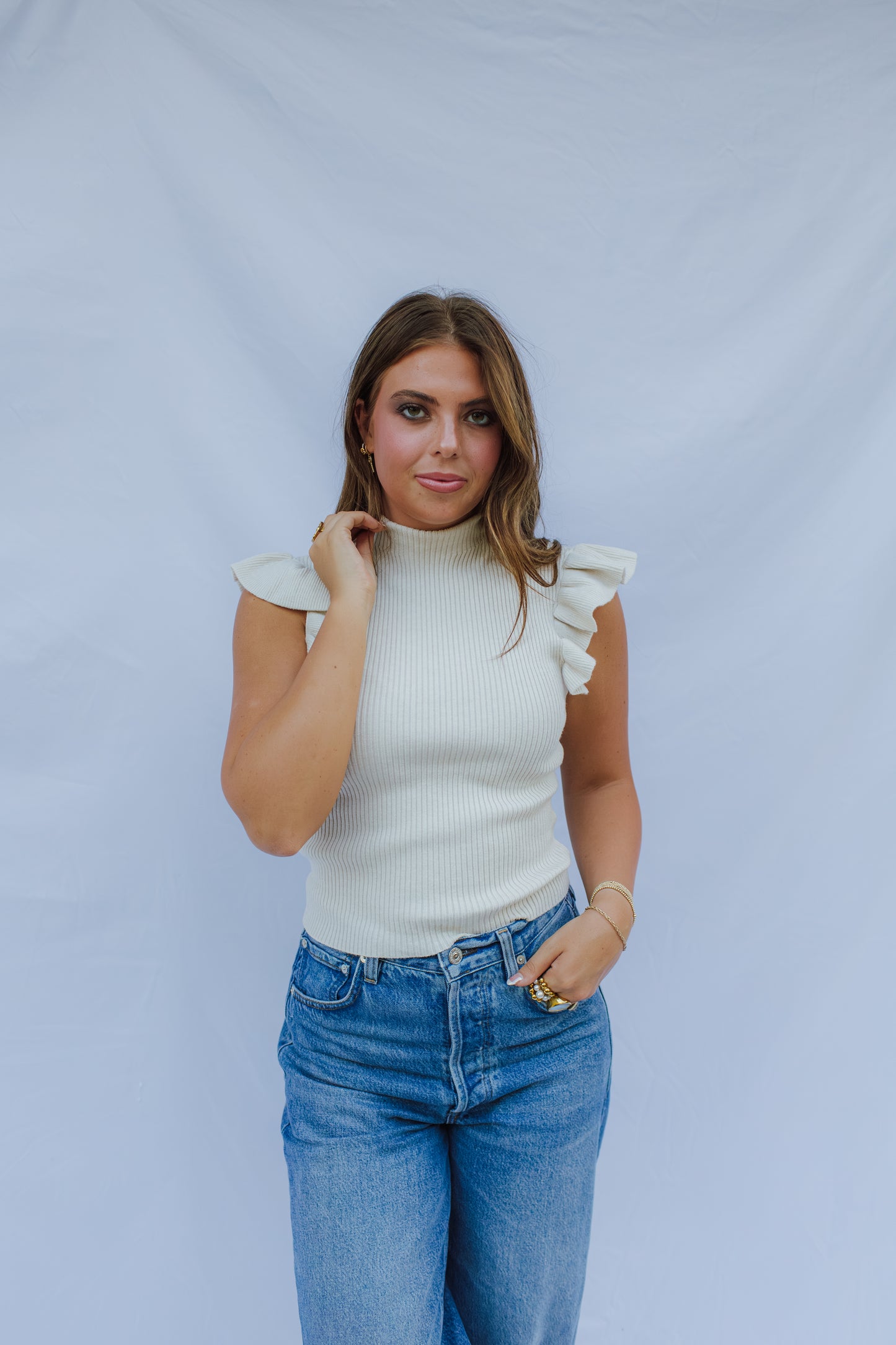 Tiffany Mockneck Ruffle Tank Sweater