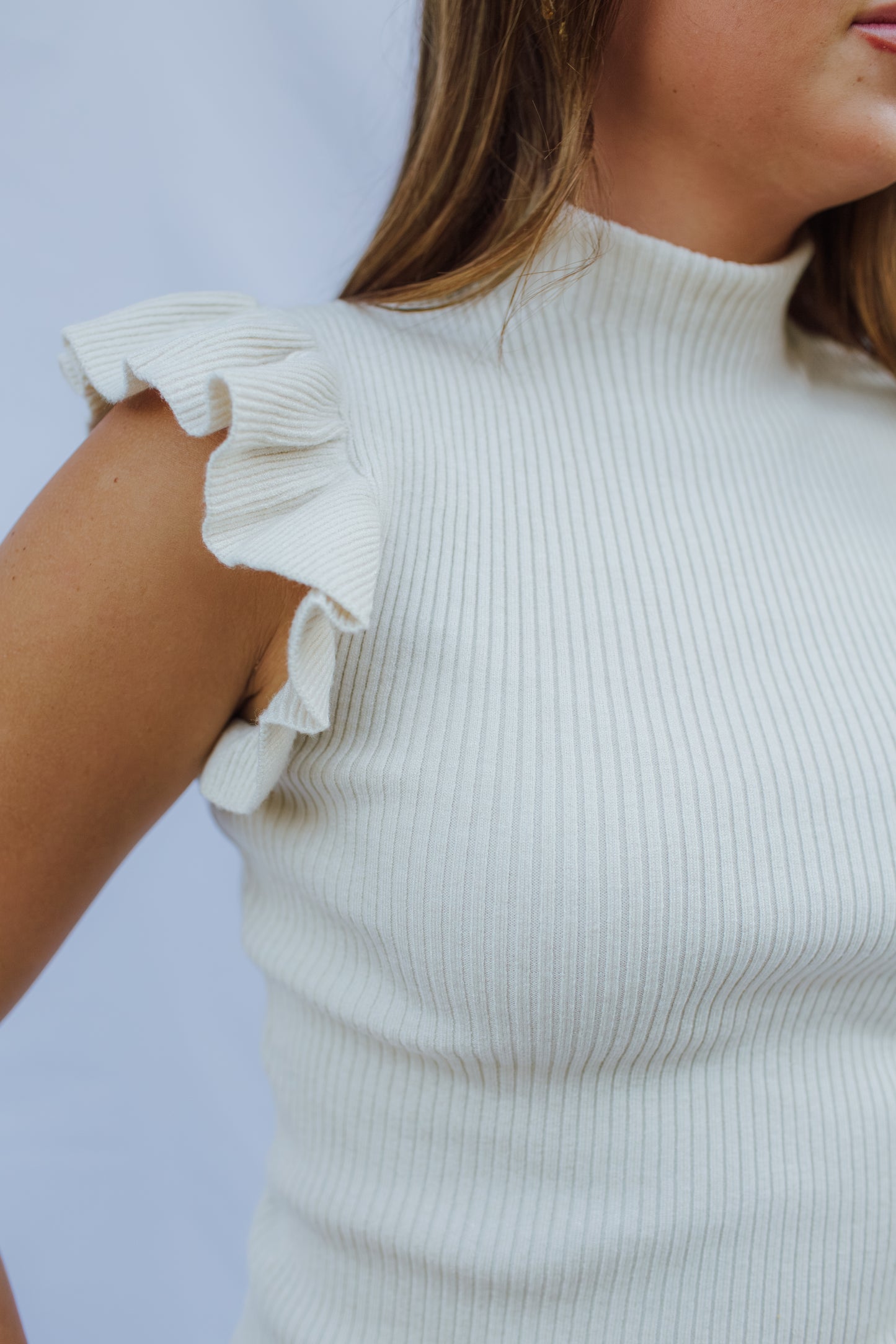 Tiffany Mockneck Ruffle Tank Sweater