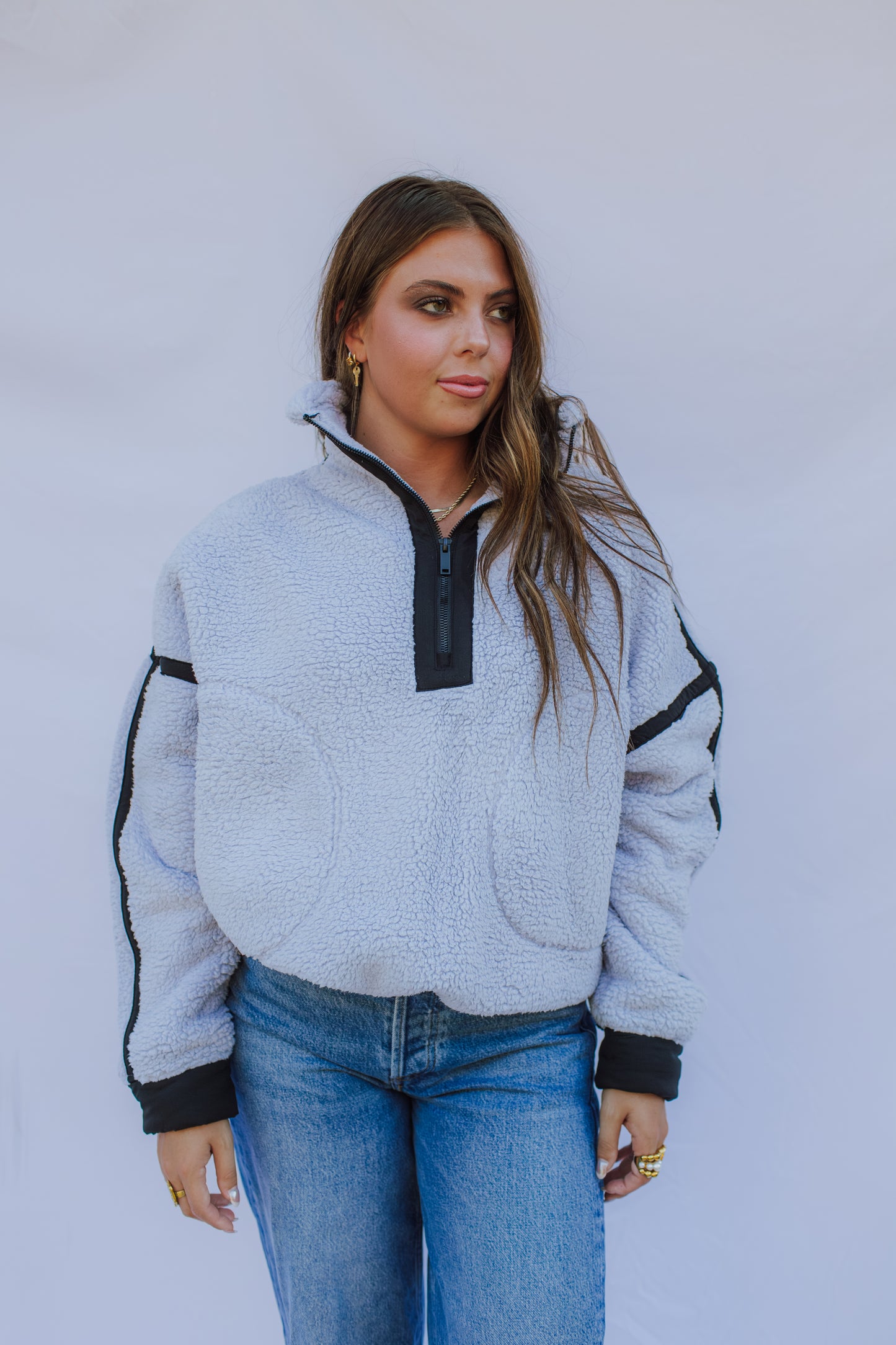 Blue Contrast Sherpa Zip-Up