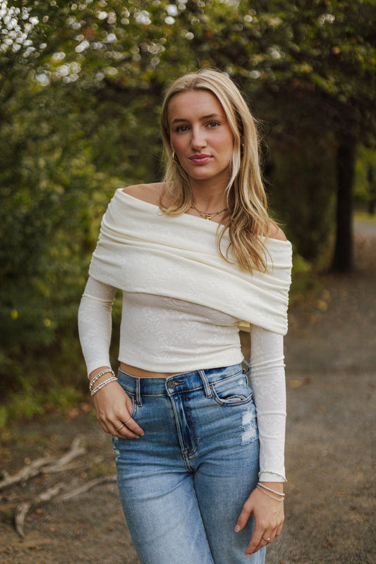 Jacquard Knit Off Shoulder Top
