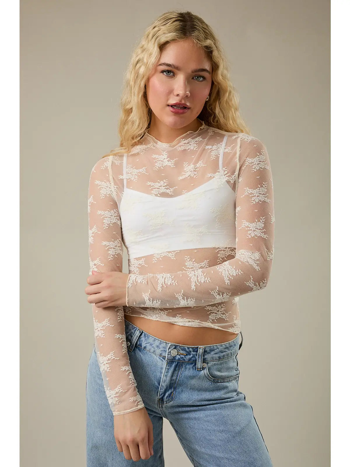 Cream Lace Long Sleeve